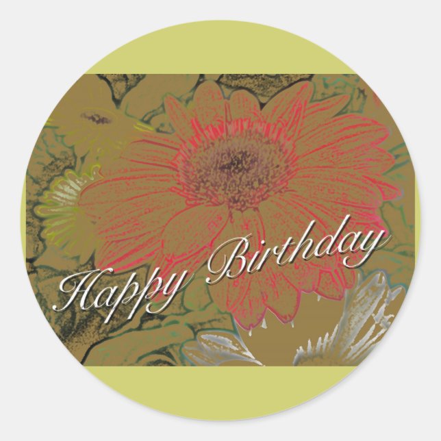Adesivo Redondo Colorida Daisie Happy Birthday Sticker (Frente)