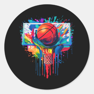 Adesivo Redondo Colorida Drill Ball Hoop Slam Dunk Dripp
