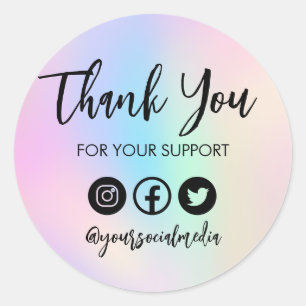 Adesivo Redondo Colorida Faux Holo Trendy Obrigado Media Insert