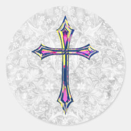 Adesivo Redondo Colorida Fé Cross Vintage Style Sticker Seal