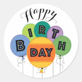 Adesivo Redondo Colorida Feliz Balões de Aniversário Clássicos Rou