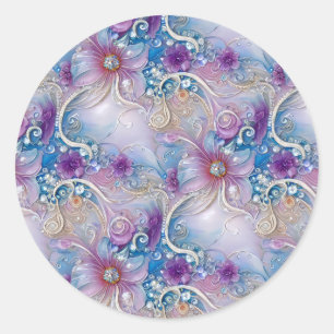 Adesivo Redondo Colorida Floral Pearl Gems Sticker