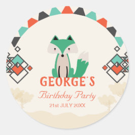 Adesivo Redondo Colorida Geométrica Formas Tribais Fox Aniversário