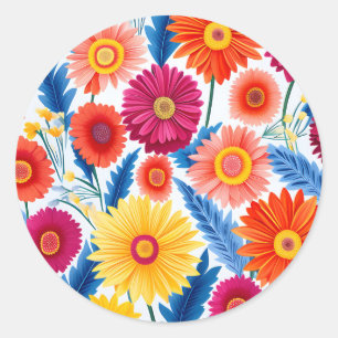 Adesivo Redondo Colorida Gerbera Daisies Floral