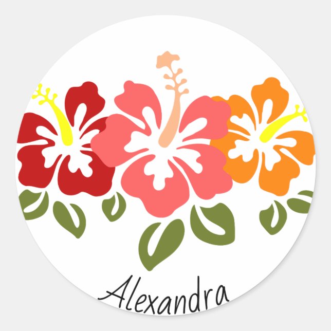 Adesivo Redondo Colorida Hibiscus Trio Personalizada (Frente)
