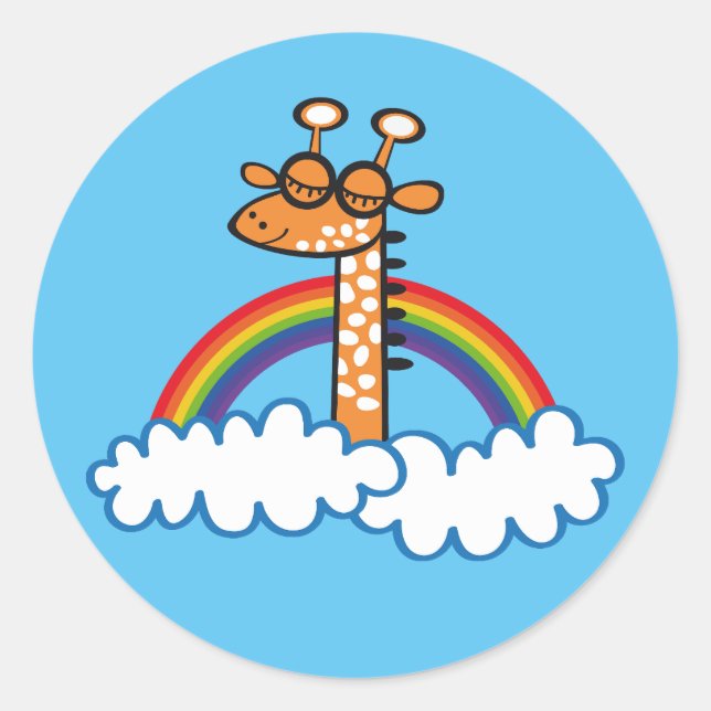 Adesivo Redondo Colorida Jirafa. Giraffe. Arcoiris, rainbow. (Frente)