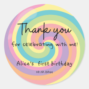 Adesivo Redondo Colorida Lollipop, Obrigado