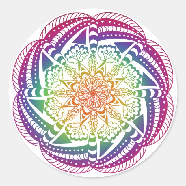 Adesivo Redondo Colorida Mandala Stickers. (Frente)