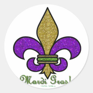 Adesivo Redondo Colorida Mardi Gras Fleur De Lis