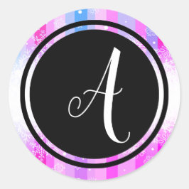 Adesivo Redondo Colorida Monograma de Neve Preto - Vinheta em Círc