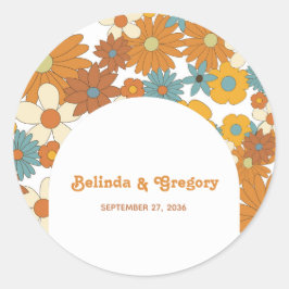 Adesivo Redondo Colorida Retro Flowers Casamento em Arco dos anos