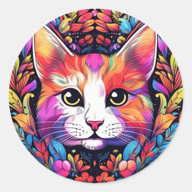 Adesivo Redondo Colorido de Gato (Frente)