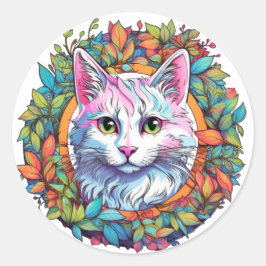 Adesivo Redondo Colorido de Gato