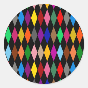 Adesivo Redondo Colorido Desenho de Diamantes Harlequin Preto