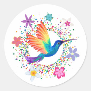 Adesivo Redondo Colorido Dobra de Flores de Aves Humming