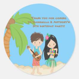 Adesivo Redondo Colorido Luau Hawaiian Kids Obrigado Sticker