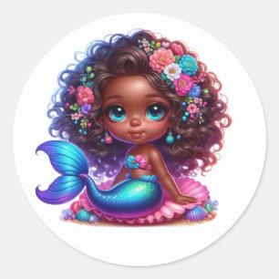 Adesivo Redondo Colorido Sereia