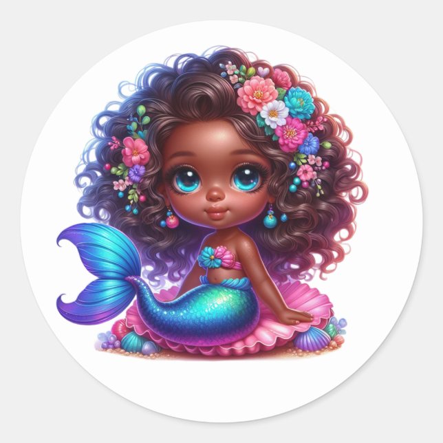 Adesivo Redondo Colorido Sereia (Frente)