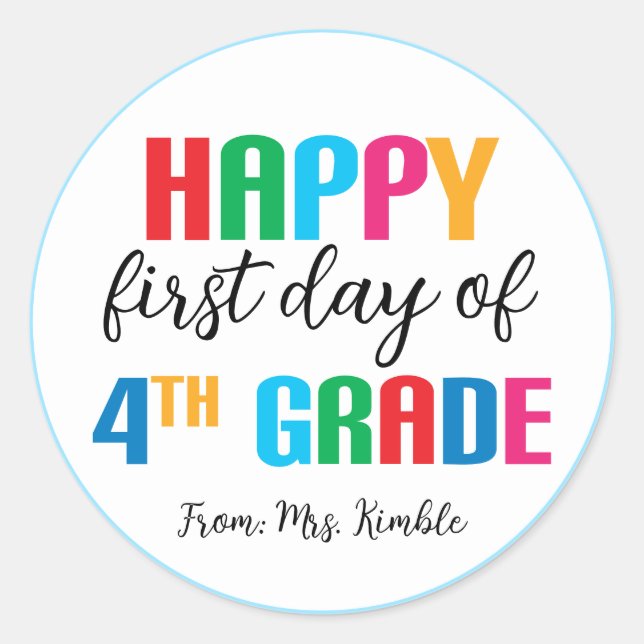 Adesivo Redondo Colorido Vinheta Escolar do 4º Grau (Frente)