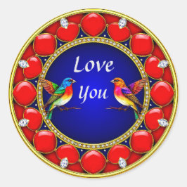 Adesivo Redondo Coloridos de Aves Hummengivas cercados por Coração