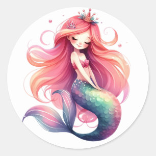 Adesivo Redondo Coloridos de Sereia Bonitos