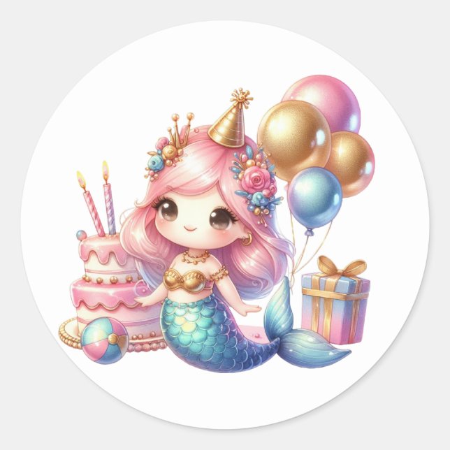 Adesivo Redondo Coloridos de Sereia Bonitos (Frente)