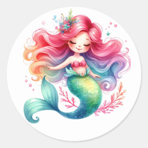 Adesivo Redondo Coloridos de Sereia Bonitos