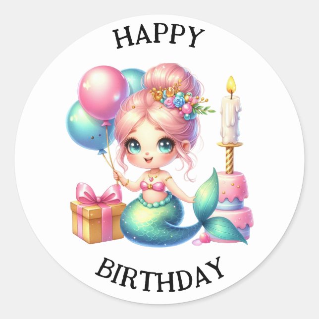 Adesivo Redondo Coloridos de Sereia Bonitos (Frente)