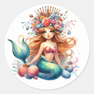Adesivo Redondo Coloridos de Sereia Bonitos