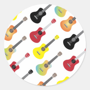 Adesivo Redondo Colorir Padrões Ukulele Música