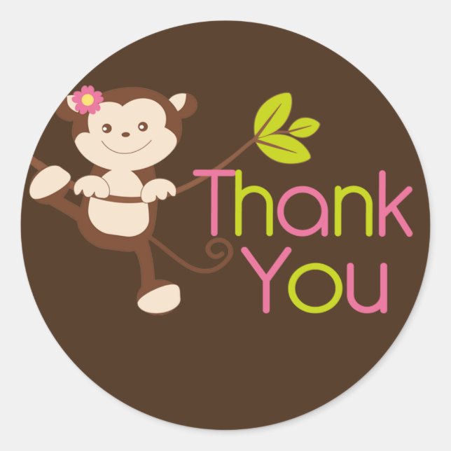 Adesivo Redondo Colos de Festa de aniversário de macacos modernos  (Frente)