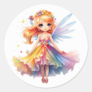 Adesivo Redondo Colourful Little Fairy with wide dress