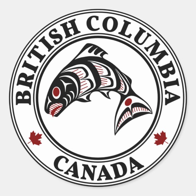 Adesivo Redondo Colúmbia Britânica Canada Haida art Salmon (Frente)
