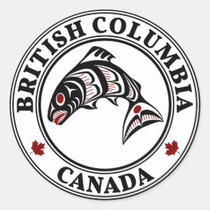 Adesivo Redondo Colúmbia Britânica Canada Haida art Salmon