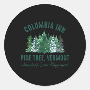 Adesivo Redondo Columbia Inn Vintage Retro Pinheiro Vermont Alegre