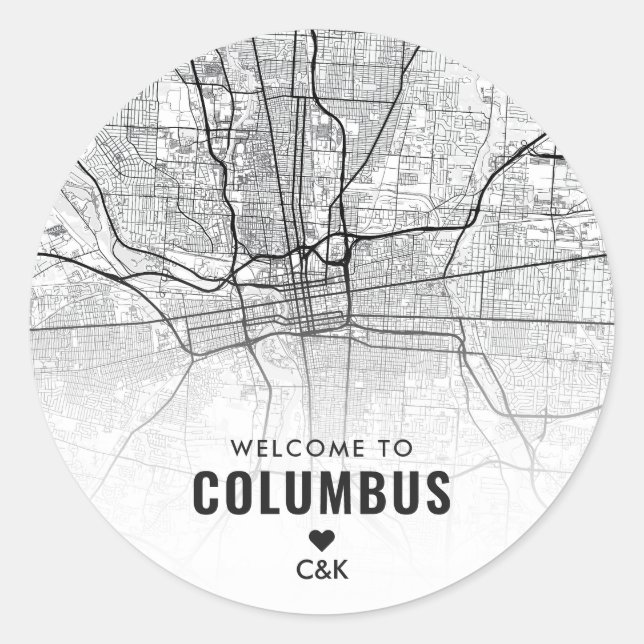Adesivo Redondo Columbus, mapa da cidade de Ohio | Boas-vindas (Frente)