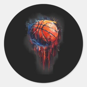 Adesivo Redondo Coluna de Aquarela de Hoop Hoop, de basquetebol Tr