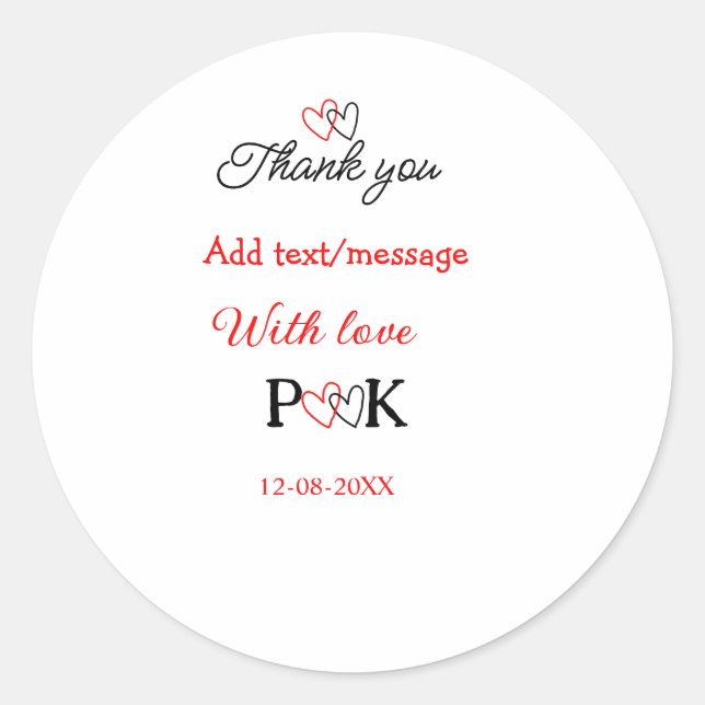Adesivo Redondo Com amor adicione carta do nome do casal obrigado  (Frente)