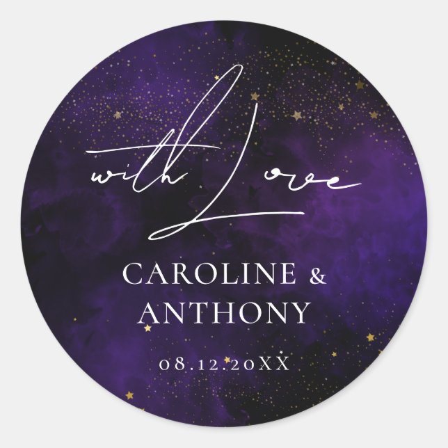 Adesivo Redondo Com Amor Agradecimento Magico Dourado Roxo Escuro  (Frente)