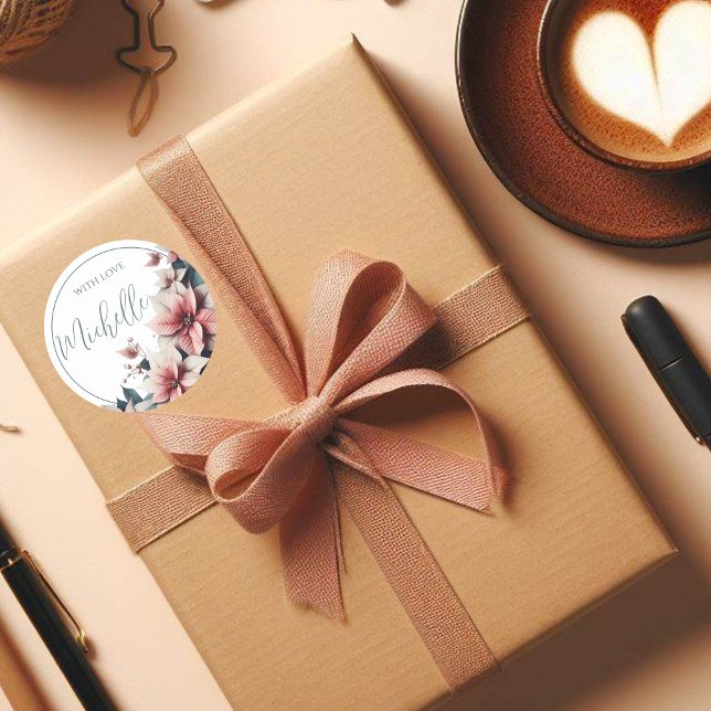 Adesivo Redondo Com Amor Flores Pastel Personalizáveis  (Criador carregado)