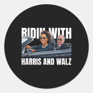 Adesivo Redondo Com Harris E WAlzheimer Presidente Kamala Harris