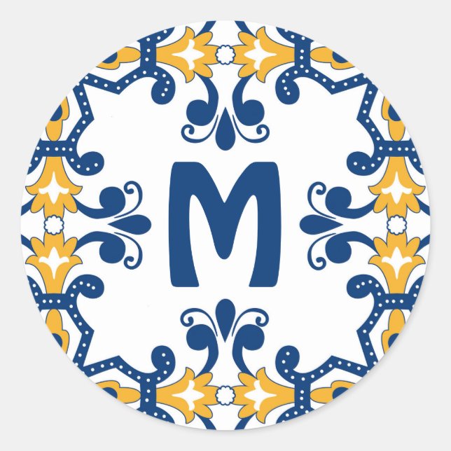 Adesivo Redondo Com 💛 inicial 💙 azul e amarelo Azulejos (Frente)