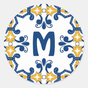 Adesivo Redondo Com 💛 inicial 💙 azul e amarelo Azulejos 