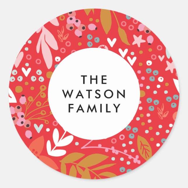 Adesivo Redondo Com Love Floral Christmas Bonito Holidker (Frente)