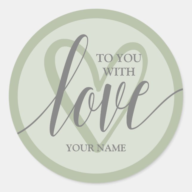 Adesivo Redondo Com Love Sage Green (Frente)