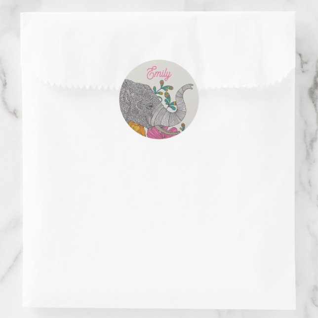 Adesivo Redondo com Nome de Elefante Personalizado (Bolsa)