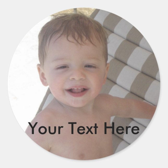 Adesivo redondo com texto e imagem personalizados (Frente)