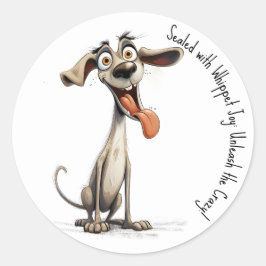Adesivo Redondo Com texto personalizado, 🐶whippet 🤪 louco
