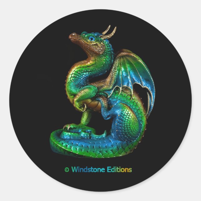 adesivo redondo com um dragão colorido (Frente)