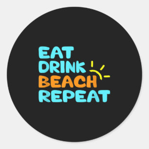 Adesivo Redondo Coma Bebida Praia Repetida Camiseta Summer Beach